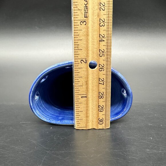 Art Pottery Wall Pocket Vase Blue Heart Cutouts Signed Handcrafted Hanging - Picture 9 of 11